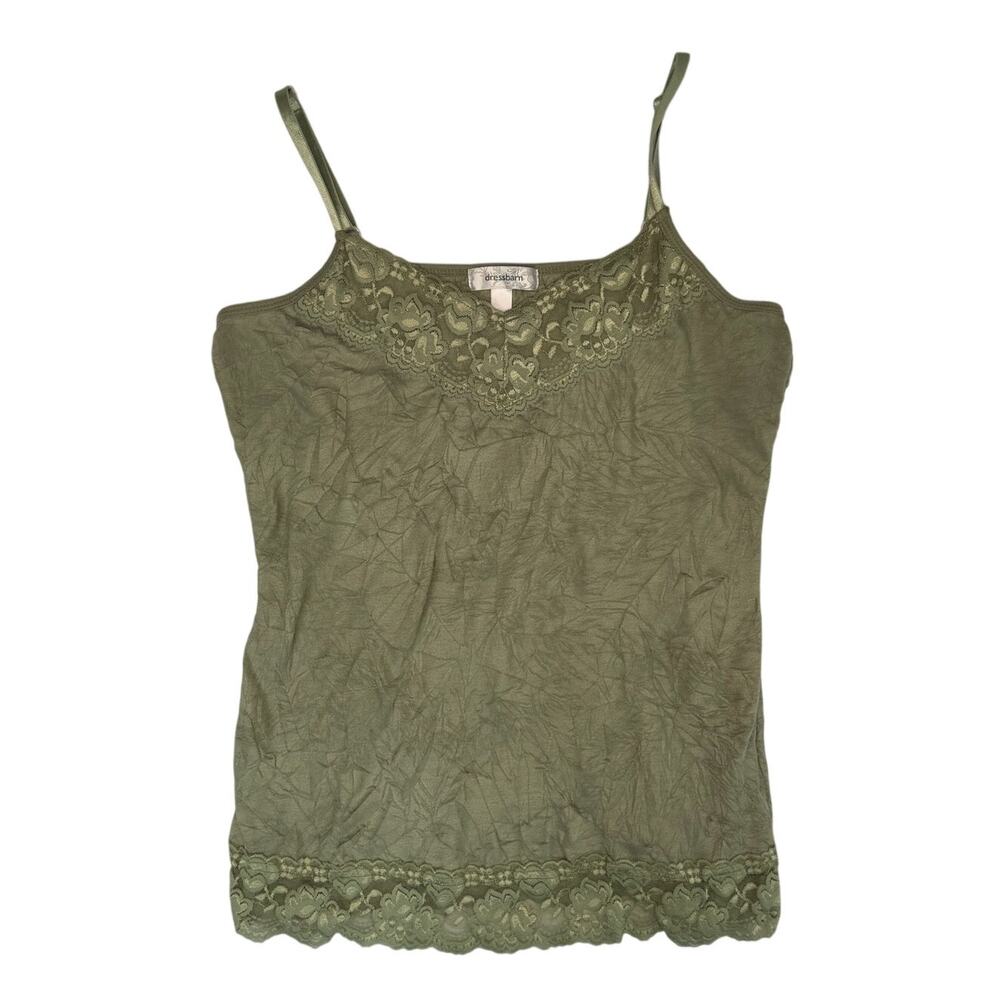 Vintage Dressbarn Olive Green Lace Trim Cami Tank Top L Fairycore Grunge